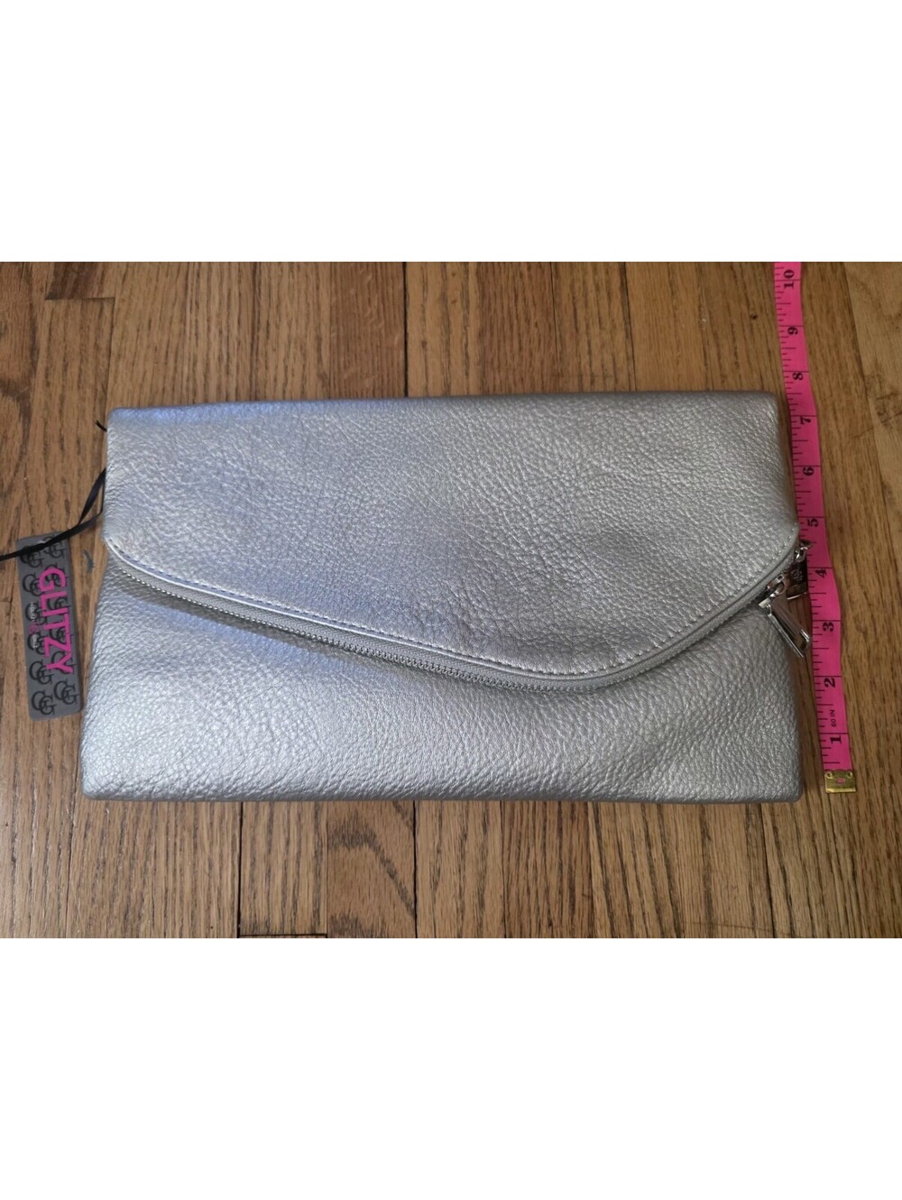 Glitzy Girl Silver Clutch - With Magnetic Clasp & Silver Strap Attachment